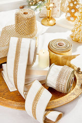 4 Inchi x 10 Yard Metallic Dupioni Ribbon Gold Luxury Christmas Wired Ribbon