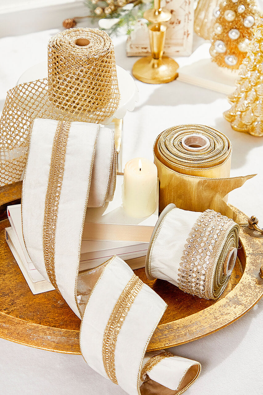 4" x 10 Yard Metallic Dupioni Ribbon Gold