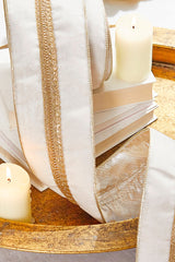 4" x 5 Yard White and Gold Velvet Ribbon