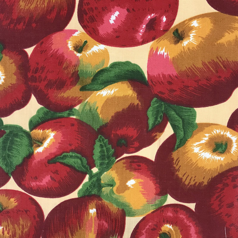 All Over Apples Beige Poly Cotton Fabric - Beige Apple Print, 59/60" Width (1 Yard)