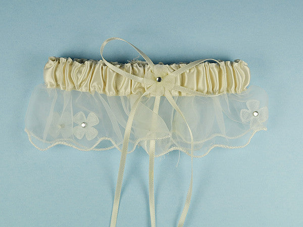 Ivory Satin Bridal Wedding Garter Floral Organza Trim 12 Pack