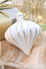 7” White & Gold Matte Onion Ornament