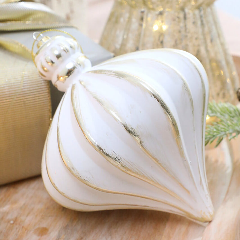 7” White & Gold Matte Onion Ornament
