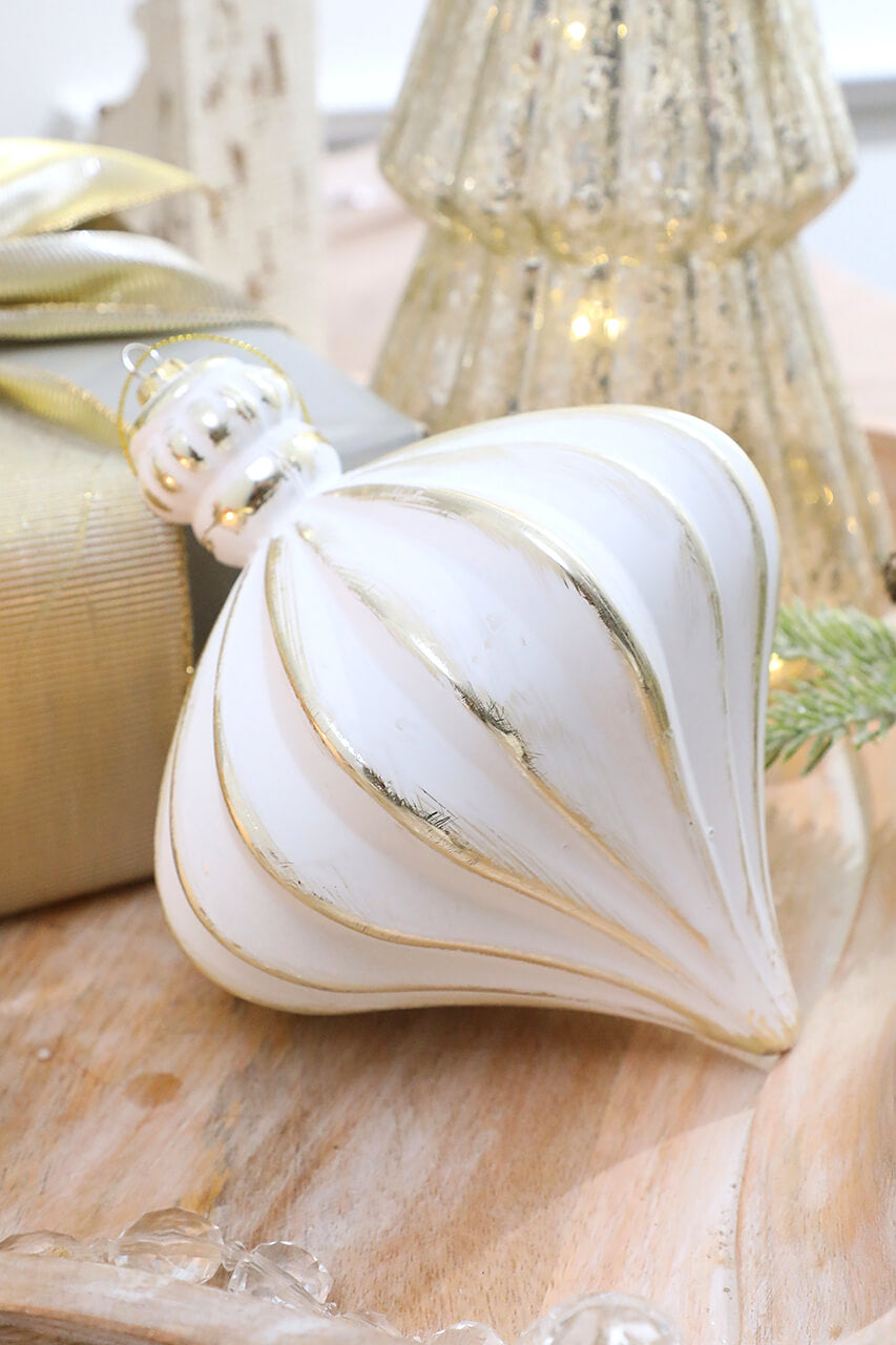 7” White & Gold Matte Onion Ornament