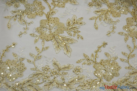 Edith Embroidery Fabric - Two Tone Floral Embroidery, Sheer Tulle, 52" Width, Multiple Colors (1 Yard)