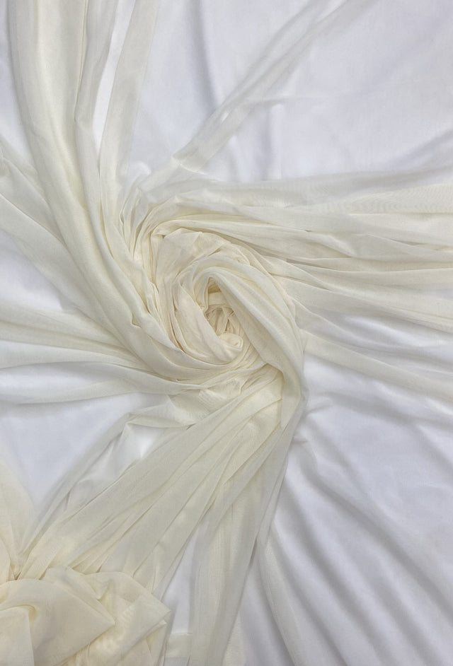 Power Mesh Nylon Spandex Fabric - Ivory Sheer Mesh, 60" Width (1 Yard)