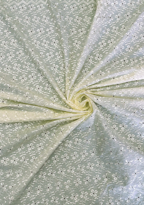Heavy Eyelet Polyester Cotton Fabric - Ivory Floral Embroidery, 41"-42" Width