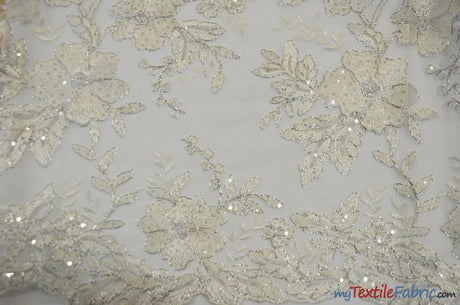 Edith Embroidery Fabric - Two Tone Floral Embroidery, Sheer Tulle, 52" Width, Multiple Colors (1 Yard)