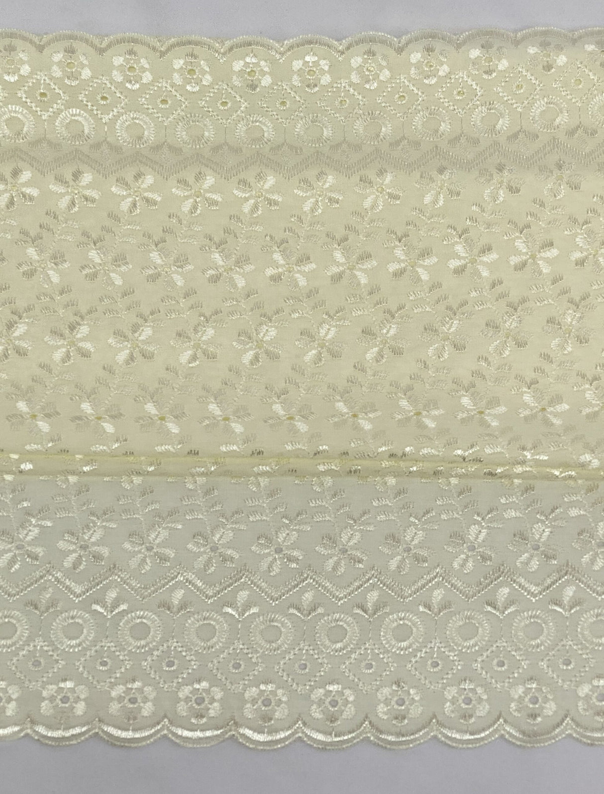 Heavy Eyelet Polyester Cotton Fabric - Ivory Floral Embroidery, 41"-42" Width