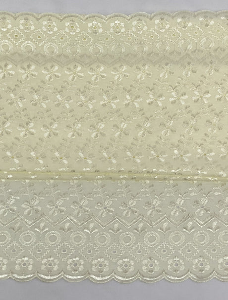 Heavy Eyelet Polyester Cotton Fabric - Ivory Floral Embroidery, 41"-42" Width
