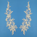 1 Pair Beaded & Corded Floral Lace Applique Embroidered on 100% Polyester Organza 13" x 4" Each Side