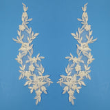 1 Pair Beaded & Corded Floral Lace Applique Embroidered on 100% Polyester Organza 13" x 4" Each Side