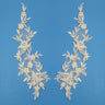 1 Pair Beaded & Corded Floral Lace Applique Embroidered on 100% Polyester Organza 13" x 4" Each Side