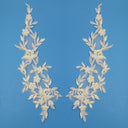 Beaded Corded Floral Lace Applique Embroidered On 100 Percent Polyester Organza Fabric - Floral Applique, 13" X 4" Each Side (1 Pair)