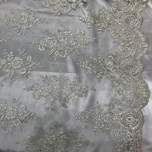 Ivory Sequin Embroidered Mesh Fabric - Ivory Lace, 54" Width