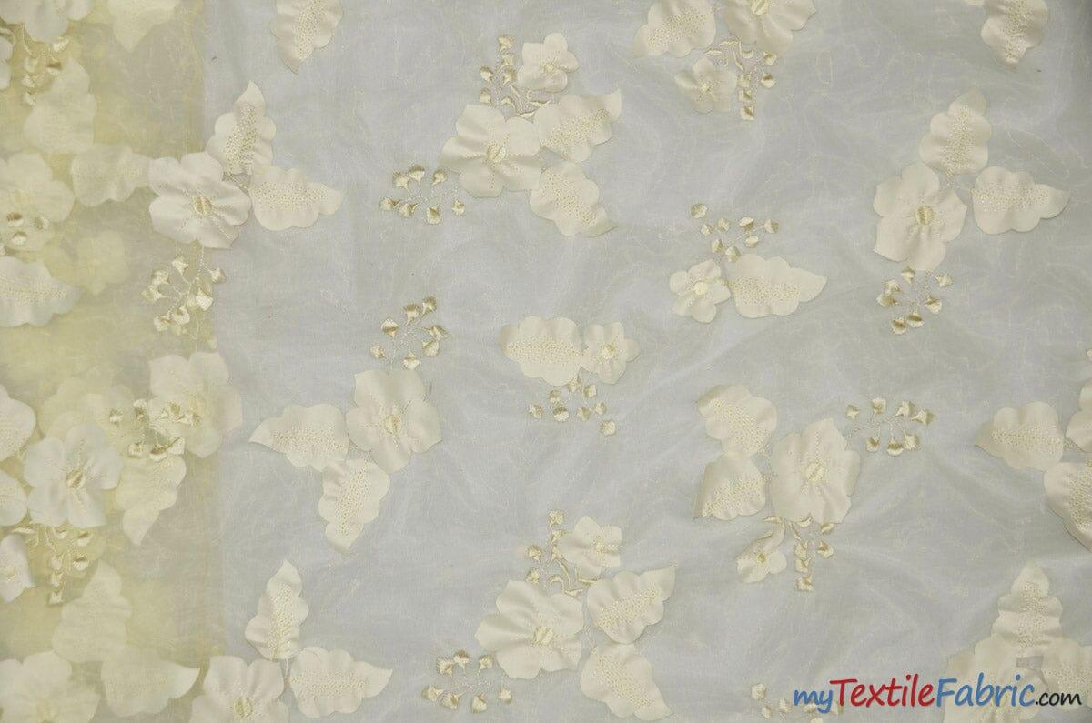 Applique Organza Polyester Fabric - Sheer Leaf Applique, Double Scallop Edge, 50/52" Wide (1 Yard)
