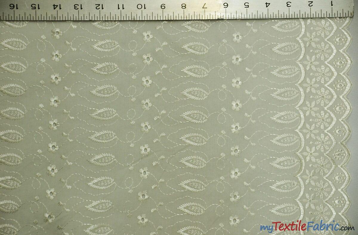 Polyester Cotton Eyelet Embroidery Fabric - Double Sided Border, 45" Wide, Multiple Colors (1 Yard)