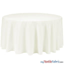132" Round Polyester Seamless Tablecloth - Ivory, White, Black, 132" Diameter (By Piece)