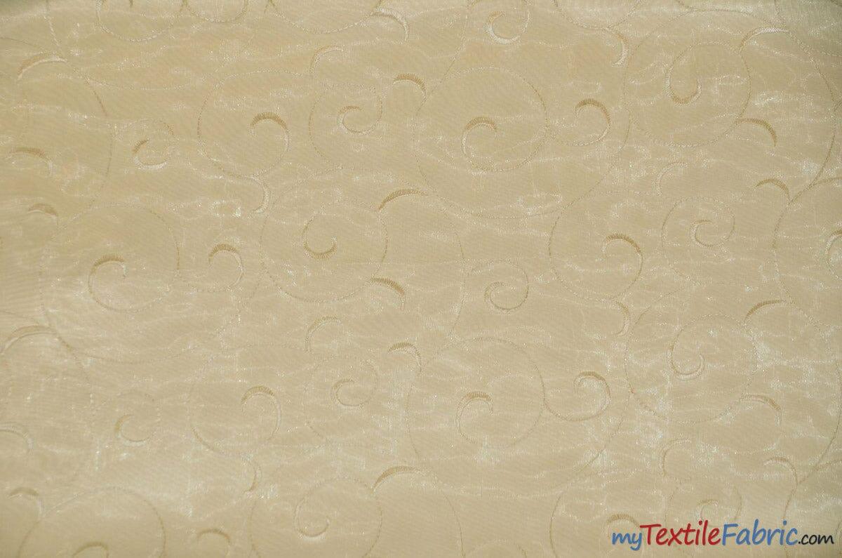 Swirl Organza Polyester Fabric - Embroidered Swirl Sheer, 52/54" Width, Multiple Colors (1 Yard)