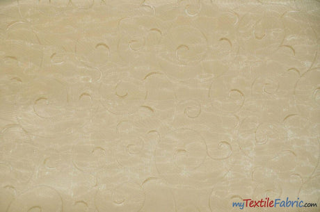 Swirl Organza Polyester Fabric - Embroidered Swirl Sheer, 52/54" Width, Multiple Colors (1 Yard)