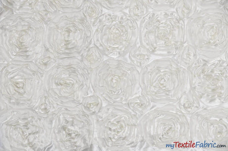 Rosette Satin Polyester Fabric - 3D Satin Floral Embroidery, 52/54" Width (Yards, Bolts, Sample Swatch)