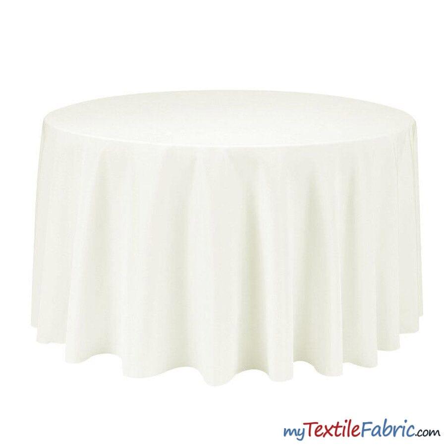 90 Inch Round Polyester Fabric - Seamless Tablecloth, White, Ivory, Black, 90" Diameter (By Piece)