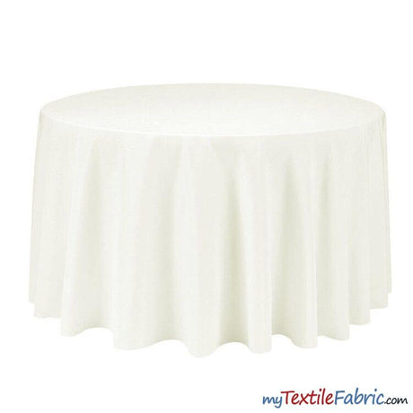 90 Inch Round Polyester Fabric - Seamless Tablecloth, White, Ivory, Black, 90" Diameter (By Piece)