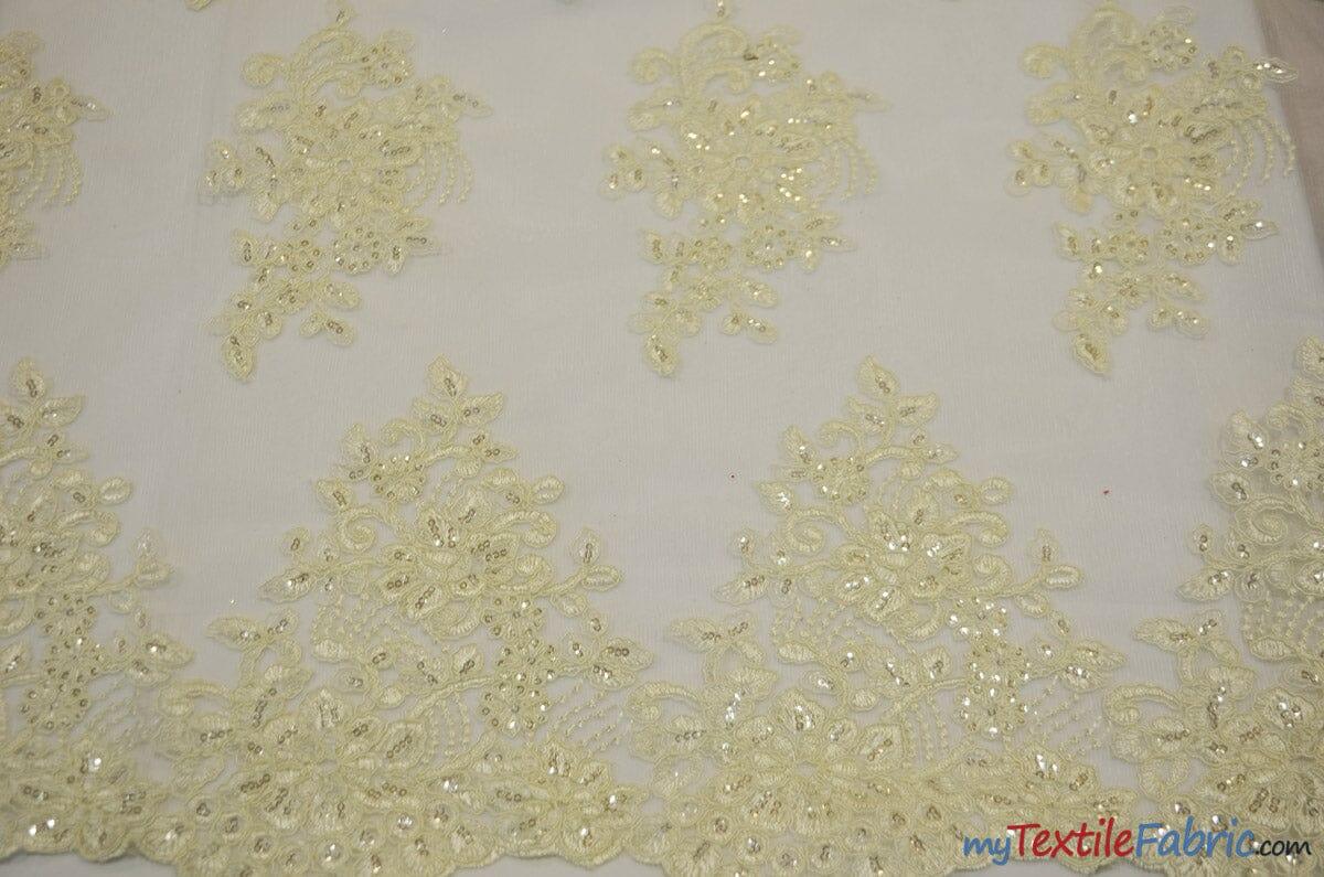 Camilla Embroidery Polyester Fabric - Flower Embroidery With Sequins, Sheer Bridal Lace, 52" Width (1 Yard)