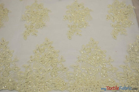 Camilla Embroidery Polyester Fabric - Flower Embroidery With Sequins, Sheer Bridal Lace, 52" Width (1 Yard)