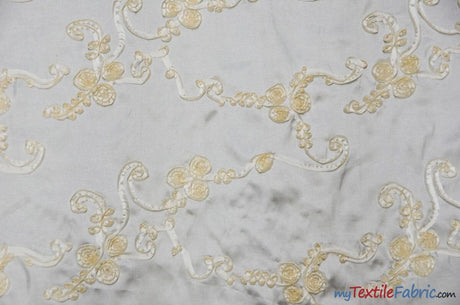 Ribbon Taffeta Polyester Fabric - Embroidered Ribbon Cord, Multiple Colors, 54" Width (1 Yard)