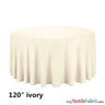 120" Round Polyester Seamless Tablecloth - Polyester Fabric, Seamless, Black, White, Ivory (By Piece)