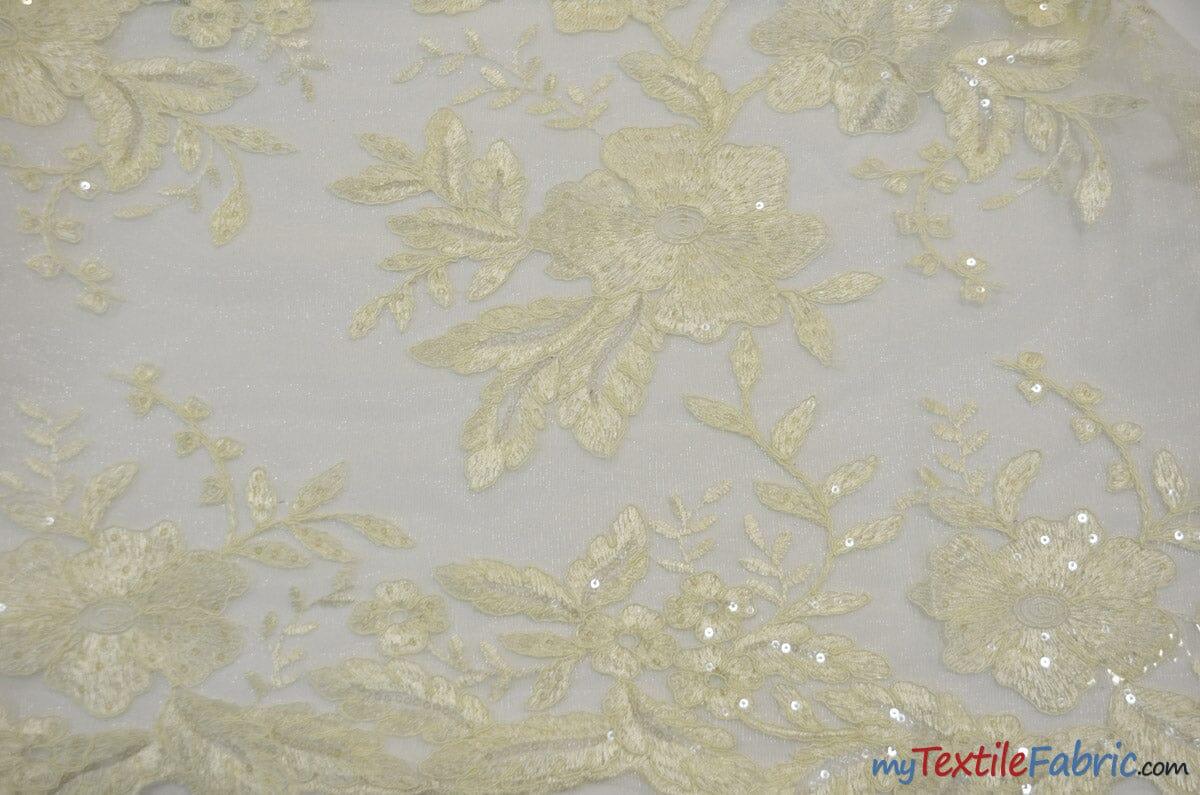 Edith Embroidery Fabric - Two Tone Floral Embroidery, Sheer Tulle, 52" Width, Multiple Colors (1 Yard)