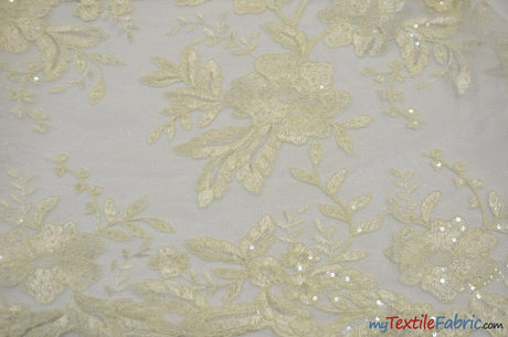 Edith Embroidery Fabric - Two Tone Floral Embroidery, Sheer Tulle, 52" Width, Multiple Colors (1 Yard)