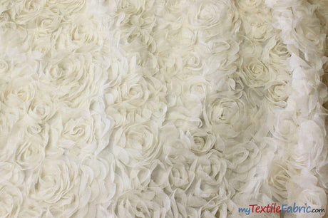 Sheer Rose Garden Polyester Fabric - 3D Floral Chiffon Embroidered On Mesh, Multiple Colors, 52" Width (1 Yard)