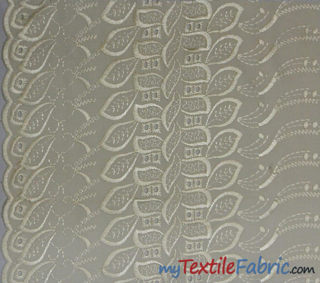 Polyester Cotton Eyelet Embroidery Fabric - One Side Scallop, 45" Wide, Multiple Colors (1 Yard)