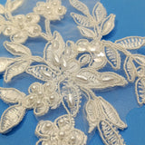 1 Pair Beaded & Corded Floral Lace Applique Embroidered on 100% Polyester Organza 13" x 4" Each Side