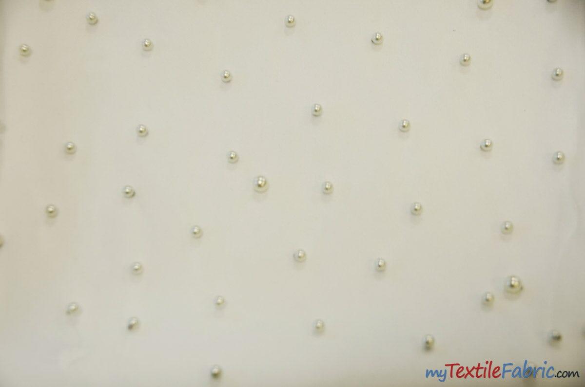 Very Soft Tulle With Pearls Polyester Fabric - Sheer Beaded Tulle, 52" Width (1 Yard)