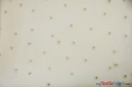 Very Soft Tulle With Pearls Polyester Fabric - Sheer Beaded Tulle, 52" Width (1 Yard)