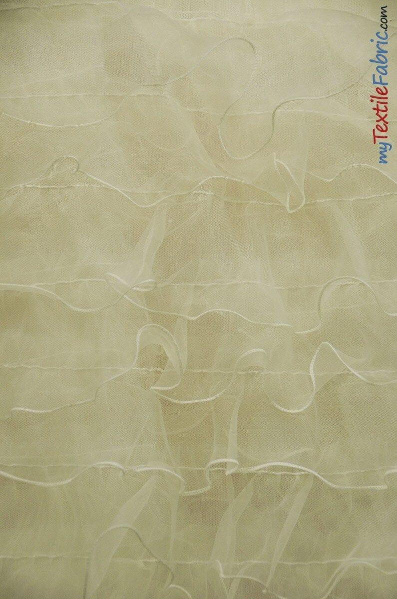 Organza Ruffled Mesh Polyester Fabric - Layered Ruffle Mesh, 57" Wide, Multiple Colors (1 Yard)
