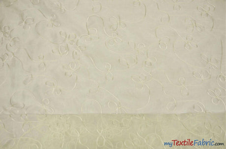 Fantasia Sheer Organza Embroidery Fabric - Embroidered Floral Sheer, 54" Width, Multiple Colors (1 Yard)