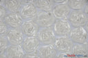 Rosette Satin Bordeaux Polyester Fabric - 3D Floral Satin Embroidered On A Mesh, Bordeaux, 52" Width (1 Yard)