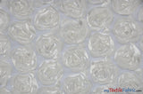 Rosette Satin Bordeaux Polyester Fabric - 3D Floral Satin Embroidered On A Mesh, Bordeaux, 52" Width (1 Yard)
