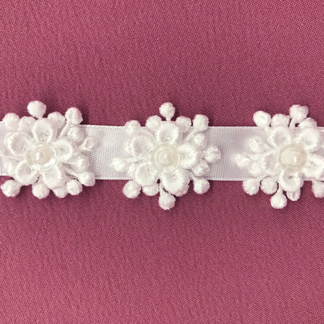 Beaded 3D Guipure Floral Lace Trimming 100 Percent Polyester Fabric - Floral Beaded Lace Trim, 1" Width (1 Yard)
