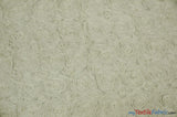 Wedding Floral Chiffon Polyester Fabric - 3D Floral Embroidery, Semi Sheer, 52" Width, Champagne, White, Ivory (1 Yard)