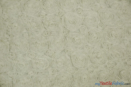 Wedding Floral Chiffon Polyester Fabric - 3D Floral Embroidery, Semi Sheer, 52" Width, Champagne, White, Ivory (1 Yard)