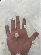 Ivory/Yellow Daisy Flowers Embroidered Lace Fabric - Ivory/Gold Floral Embroidery, 54" Width (1 Yard)