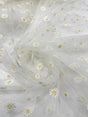 Ivory/Yellow Daisy Flowers Embroidered Lace Fabric - Ivory/Gold Floral Embroidery, 54" Width (1 Yard)