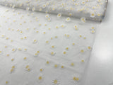 Ivory/Yellow Daisy Flowers Embroidered Lace Fabric - Ivory/Gold Floral Embroidery, 54" Width (1 Yard)