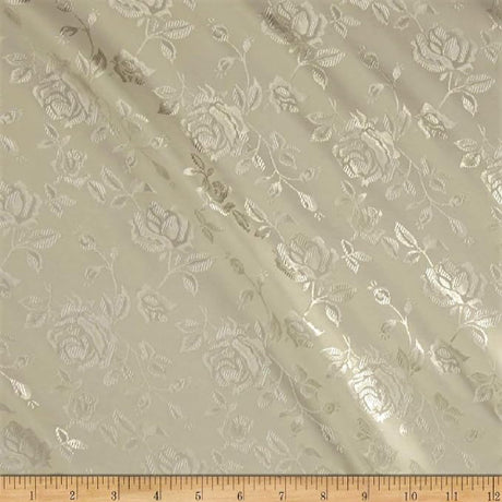 Ivory Rose Floral Jacquard Satin Fabric - Ivory Rose Floral Jacquard, 60" Width