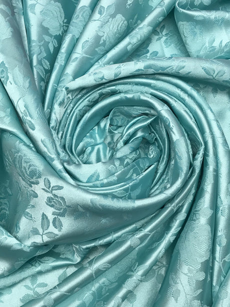 Aqua Jacquard Satin Fabric - Aqua, Reversible, 58"-60" Width (1 Yard)